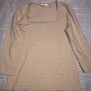 Liz Claiborne Beige Pinstriped Blouse-A22